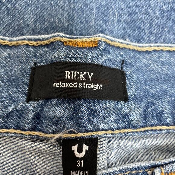 True Religion Ricky Relaxed Straight Distressed Jeans Men's Size 31 New With Tag - Picture 4 of 12